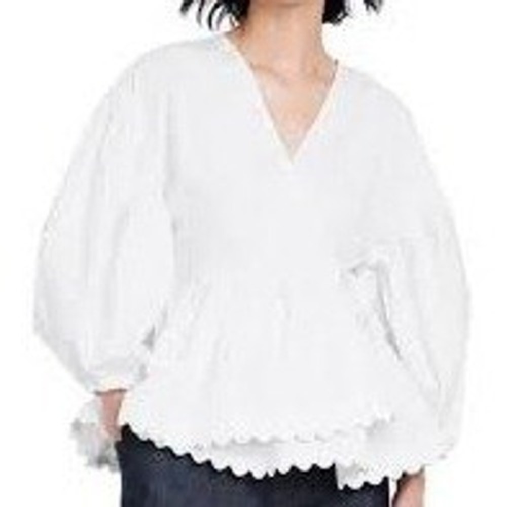 Kika Vargas X Target Womens Scalloped Wrap Top Size M White Puff Sleeve Peplum